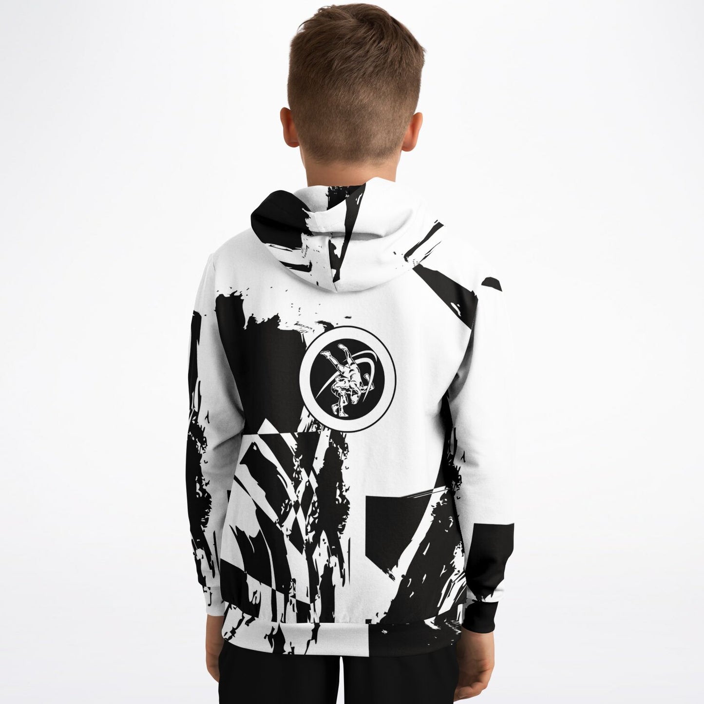 4Wrestlers Black & White Splatter Youth Wrestling Athletic Kids Hoodie - AOP