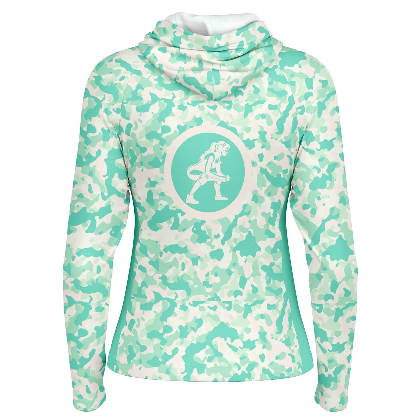 4Wrestlers Sage Green Camo Women's Wrestling Long Sleeve Hooded Performance Shirt - AOP
