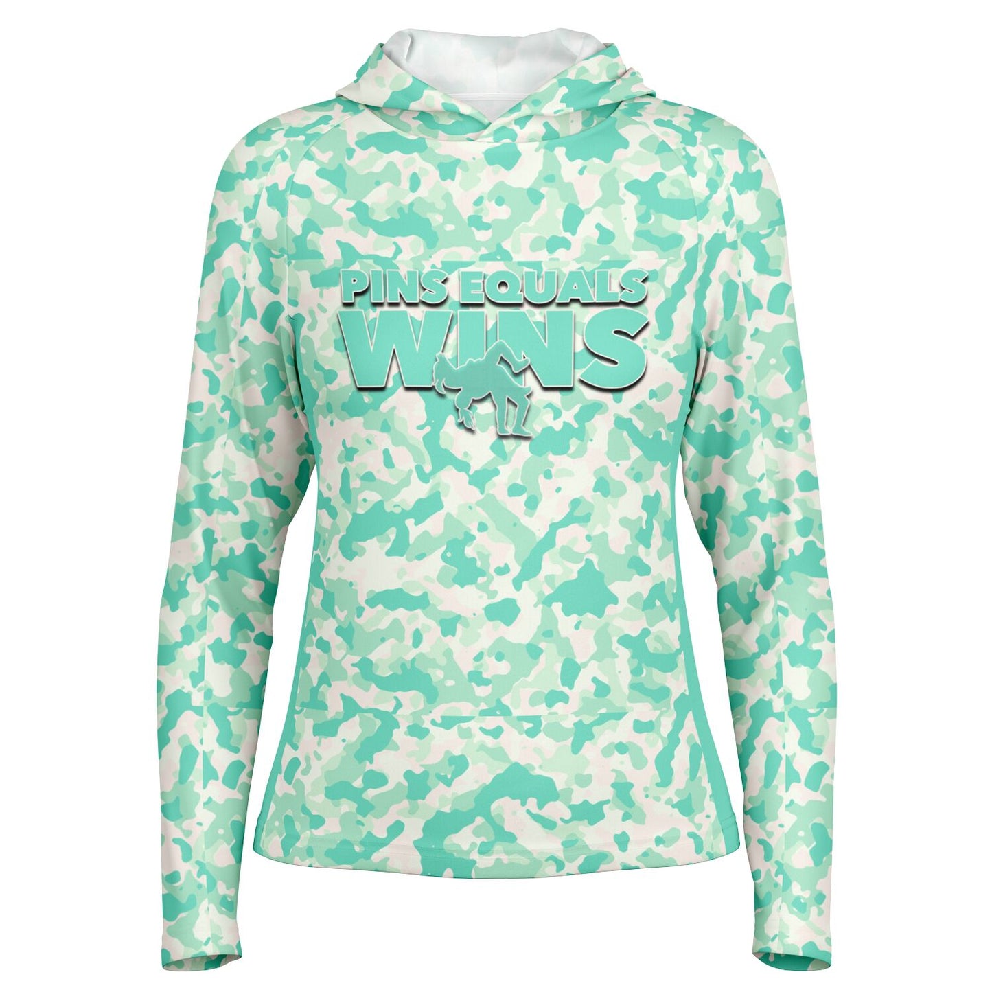 4Wrestlers Sage Green Camo Women's Wrestling Long Sleeve Hooded Performance Shirt - AOP
