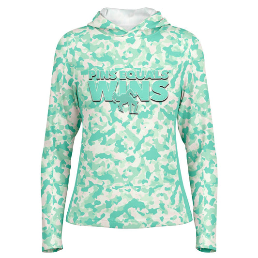 4Wrestlers Sage Green Camo Women's Wrestling Long Sleeve Hooded Performance Shirt - AOP