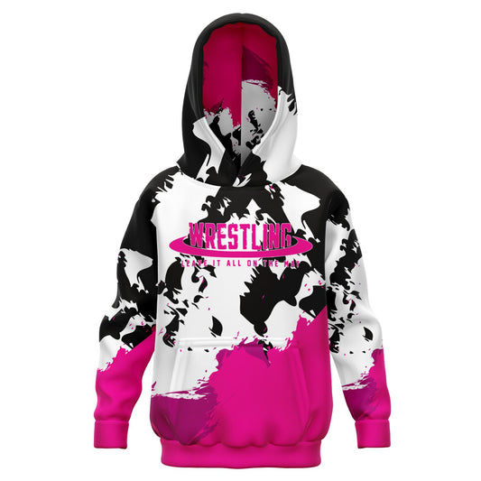 4Wrestlers Black & White Abstract Youth Girls Wrestling Athletic Kids Hoodie - AOP