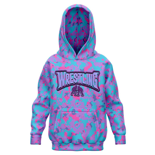 4Wrestlers Purple Youth Girls Wrestling Athletic Kids Hoodie - AOP