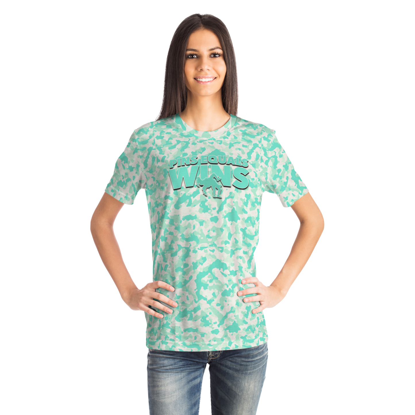 4Wrestlers Pins Equals Wins Sage Green Wromen's Wrestling Sublimated T-shirt