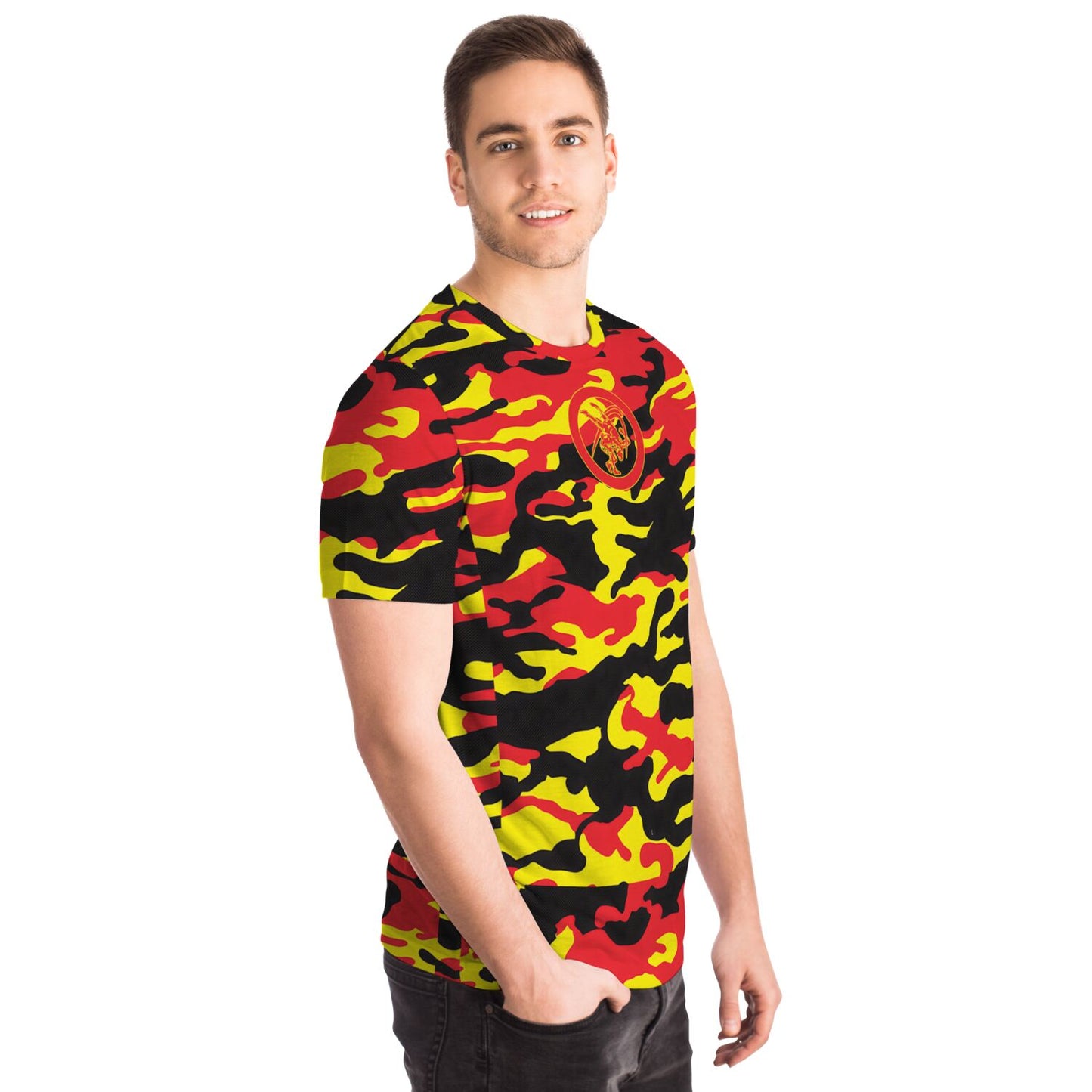 Wrestling Red, Black and Yellow Camo All Over Print Premium T-shirt