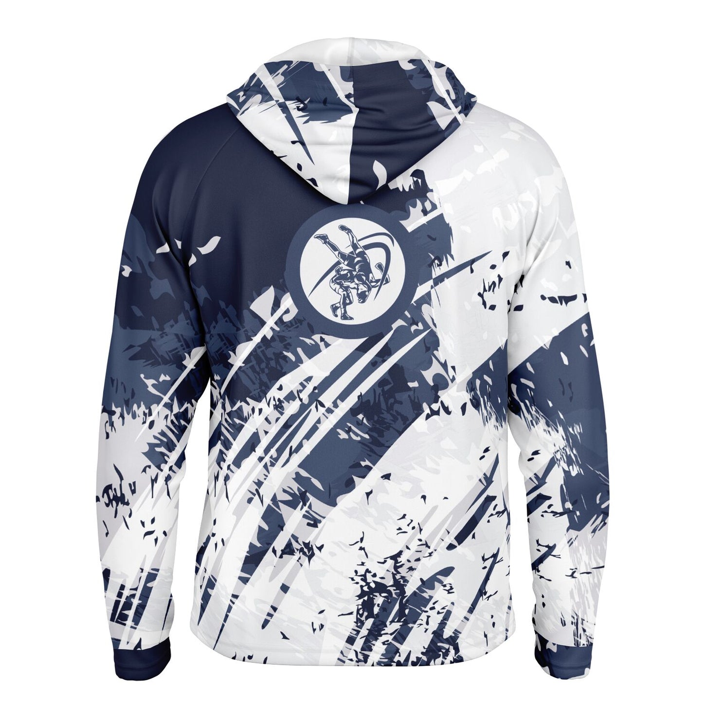 4Wrestlers Navy Blue Pins Equals Wins Men's Wrestling Long Sleeve Hooded Performance Shirt - AOP