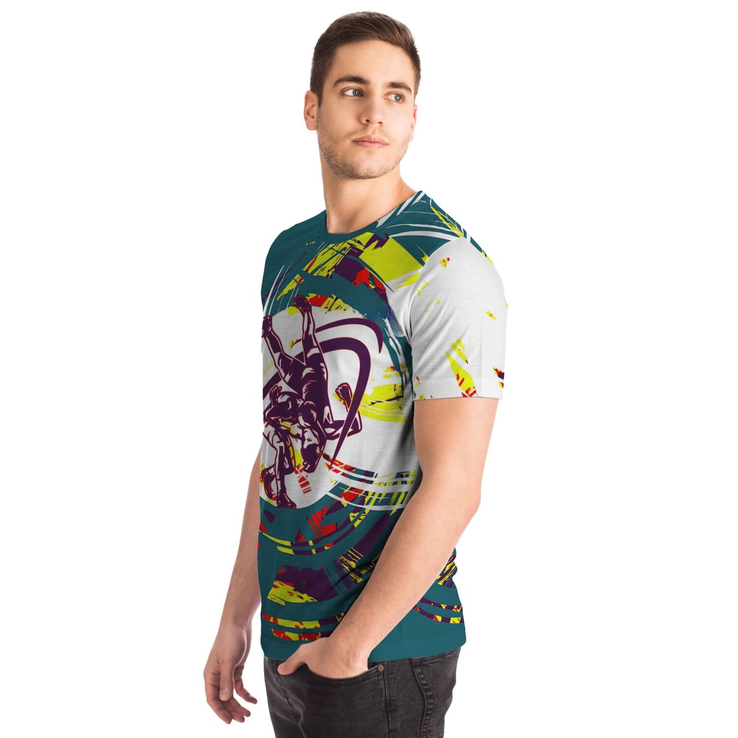 4Wrestlers Green and Purple Abstract All Over Print Premium T-shirt
