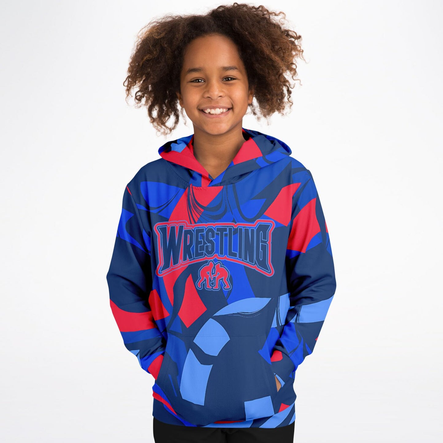 4Wrestlers Patriotic Red & Blue Youth Girls Wrestling Athletic Kids Hoodie - AOP