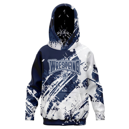4Wrestlers Youth Wrestling Blue Splatter Athletic Kids Hoodie - AOP Sublimated