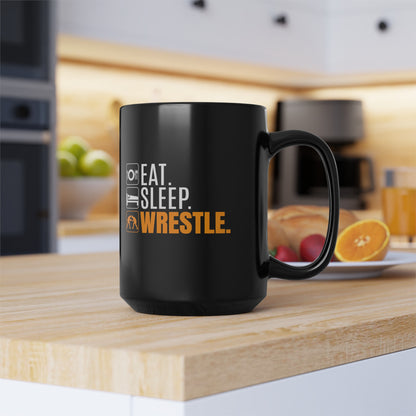 Eat Sleep Wrestle Wrestling Black Mug (11oz, 15oz) Gift for Wrestling Coach Wrestler Dad