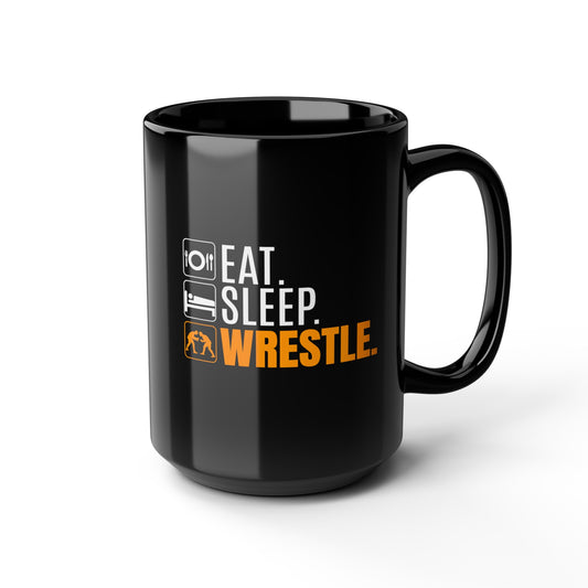 Eat Sleep Wrestle Wrestling Black Mug (11oz, 15oz) Gift for Wrestling Coach Wrestler Dad