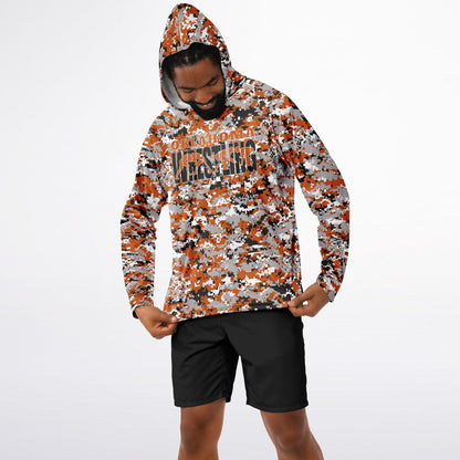 State of Oklahoma Wrestling Men's Wrestler Long Sleeve Hooded Performance Shirt - AOP Pixel Camo