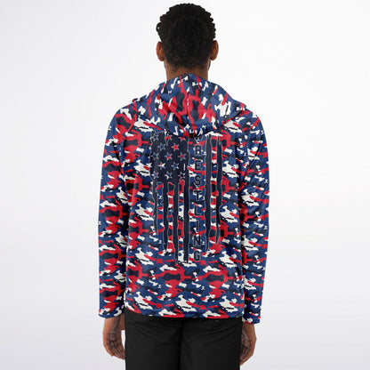 4Wrestlers Patriotic Camo Men's Long Sleeve Hooded Performance Shirt - AOP Sublimation