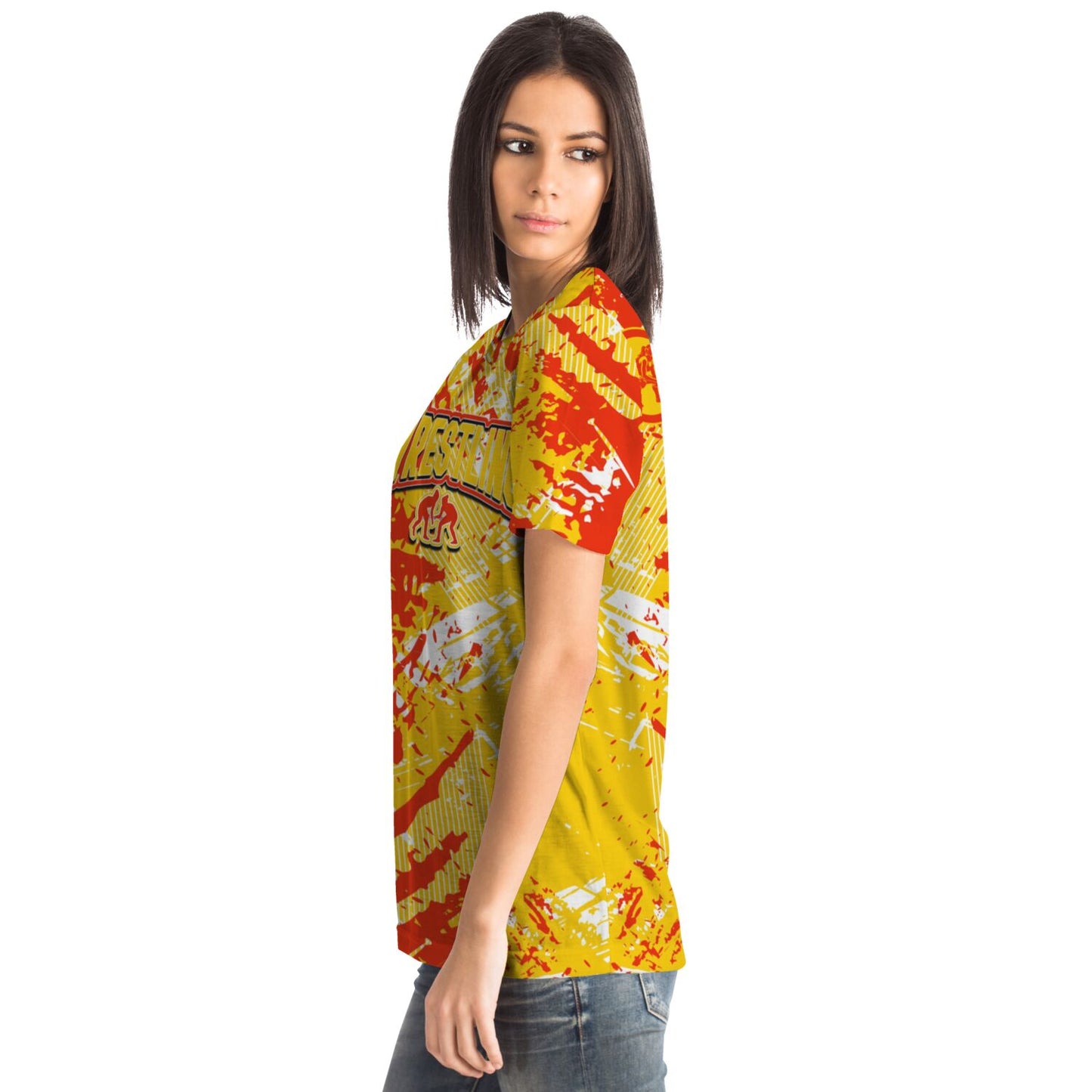 4Wrestlers Orange Peel Abstract Womens Wrestling All Over Print T-shirt