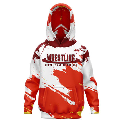 4Wrestlers Burgundy & White Leave It On The Mat Youth Girls Wrestling Athletic Kids Hoodie - AOP