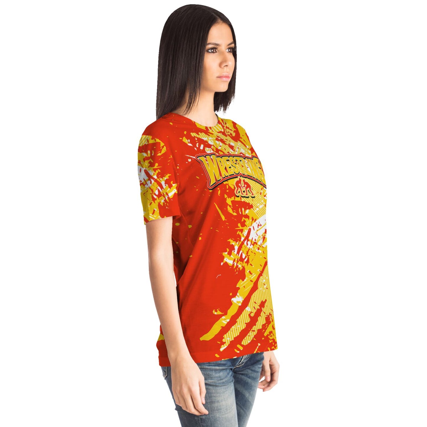 4Wrestlers Orange Peel Abstract Womens Wrestling All Over Print T-shirt