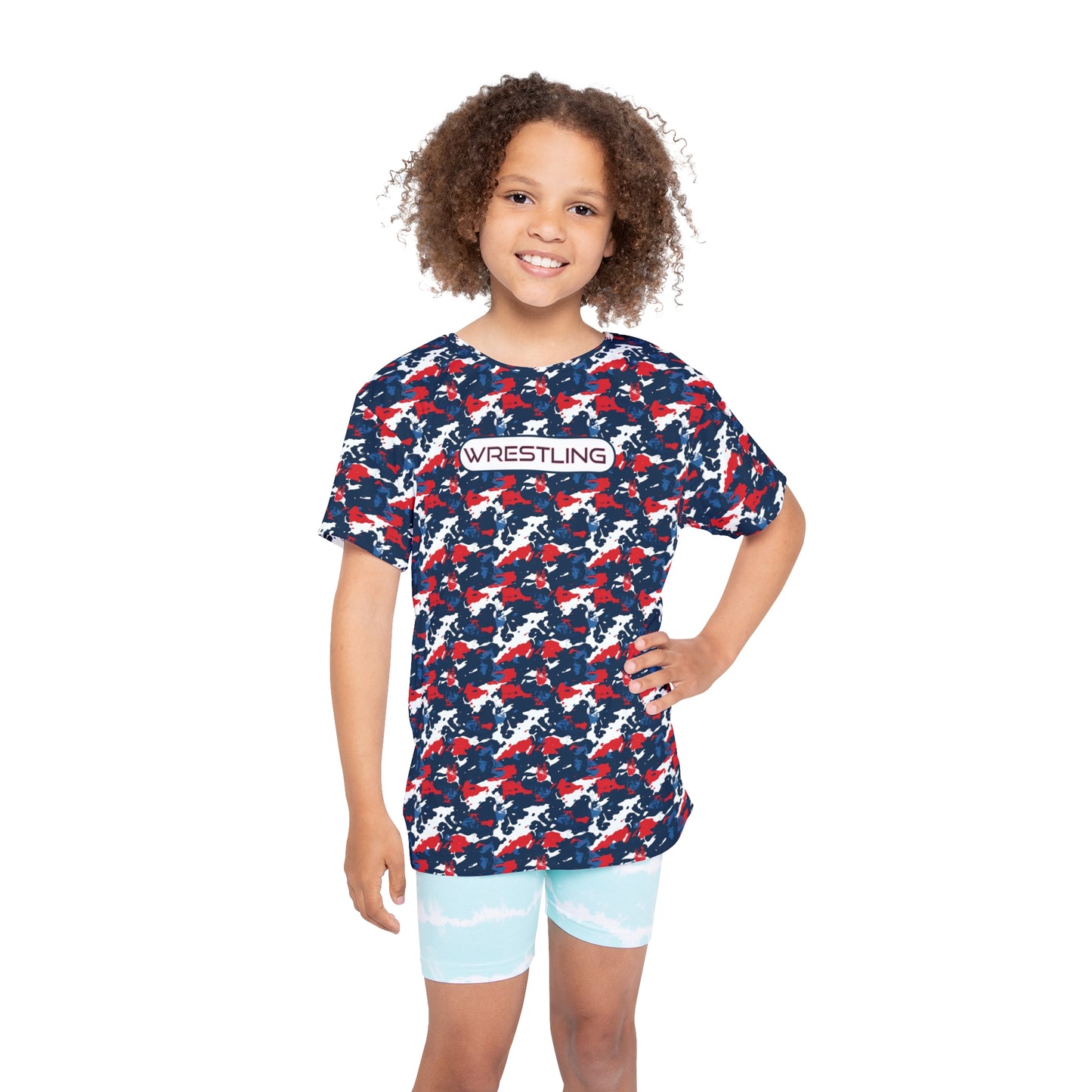 Kids Wrestling Sports Jersey - Red, White & Blue Camouflage Tee