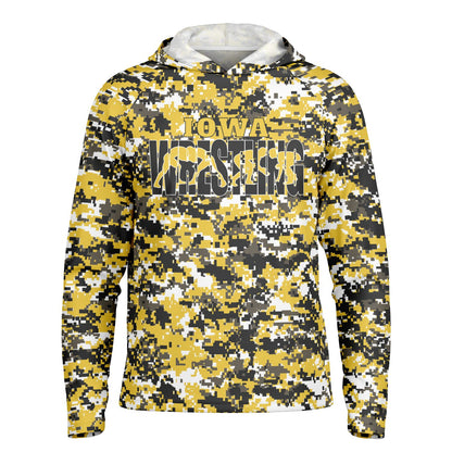 State of Iowa Wrestling Men's Long Sleeve Hooded Performance Shirt - AOP Pixel Camo