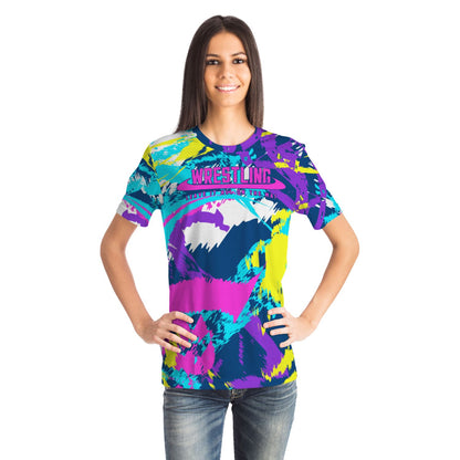 4Wrestlers Leave It All On The Mat Purple Splatter Womens Wrestling T-shirt
