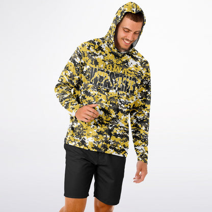 State of Iowa Wrestling Men's Long Sleeve Hooded Performance Shirt - AOP Pixel Camo