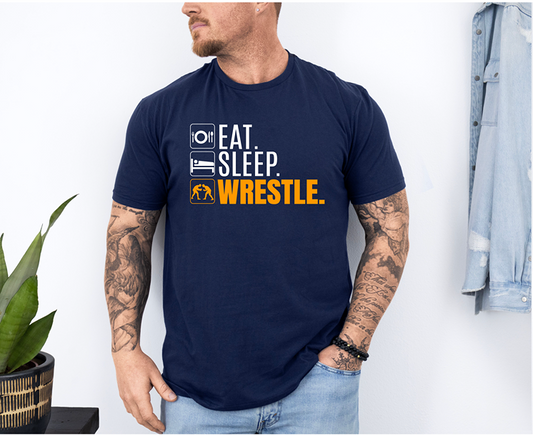 Funny Eat Sleep Wrestle Gift for Wrestlers Unisex Softstyle Freestyle Wrestling T-Shirt Gender Neutral Tee