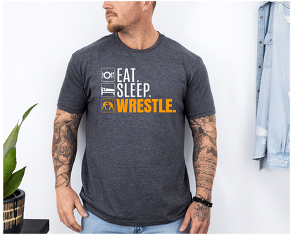 Funny Eat Sleep Wrestle Gift for Wrestlers Unisex Softstyle Freestyle Wrestling T-Shirt Gender Neutral Tee