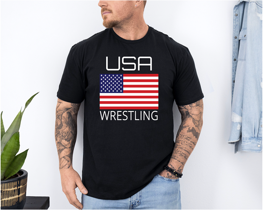 American Wrestler Team Athlete USA Flag Unisex Softstyle Freestyle Wrestling T-Shirt Gender Neutral Tee