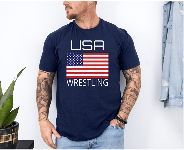 American Wrestler Team Athlete USA Flag Unisex Softstyle Freestyle Wrestling T-Shirt Gender Neutral Tee