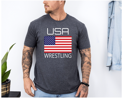 American Wrestler Team Athlete USA Flag Unisex Softstyle Freestyle Wrestling T-Shirt Gender Neutral Tee