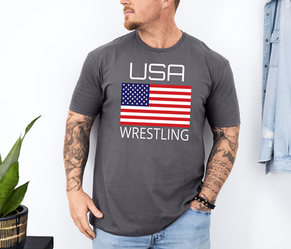 American Wrestler Team Athlete USA Flag Unisex Softstyle Freestyle Wrestling T-Shirt Gender Neutral Tee