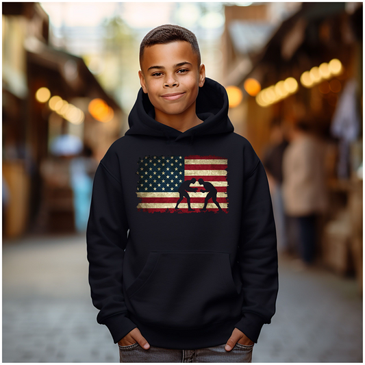 Wrestling American Flag prints Gift for a Wrestler Youth Hoodie Heavy Blend Hooded Sweatshirt