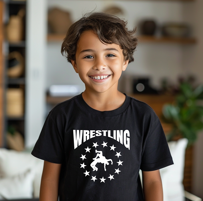 Wrestle Wrestling Match Silhouette Youth Freestyle Wrestling T-Shirt Kids Wrestler Tee