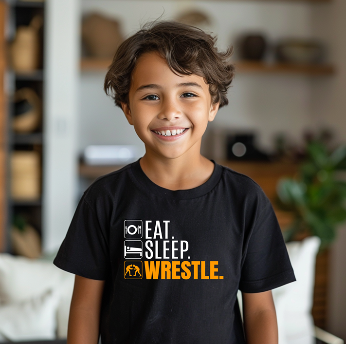 Funny Eat Sleep Wrestle Youth Freestyle Wrestling T-Shirt Kids Wrestler Tee