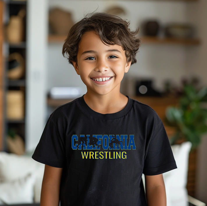 California Wrestler Silhouette Californian Kids Youth Freestyle Wrestling T-Shirt Kids Wrestle Tee