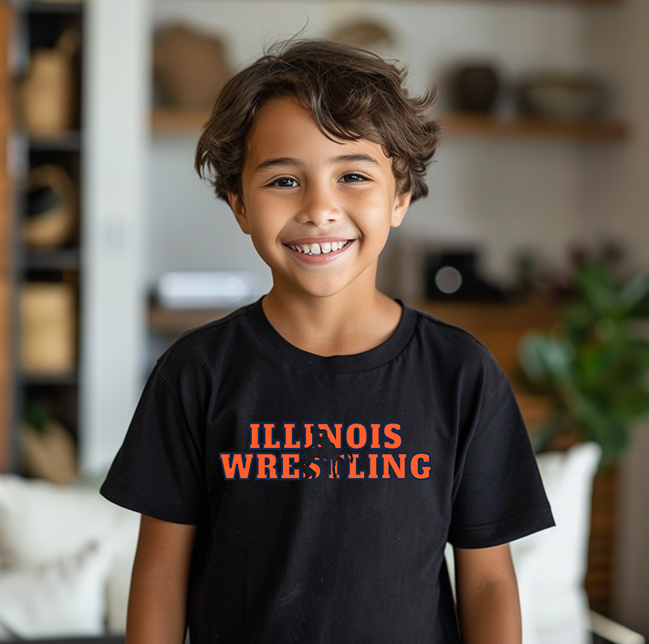 Illinois Mens Wrestling Team Wrestler Youth Freestyle Wrestling T-Shirt Kids Wrestler Tee