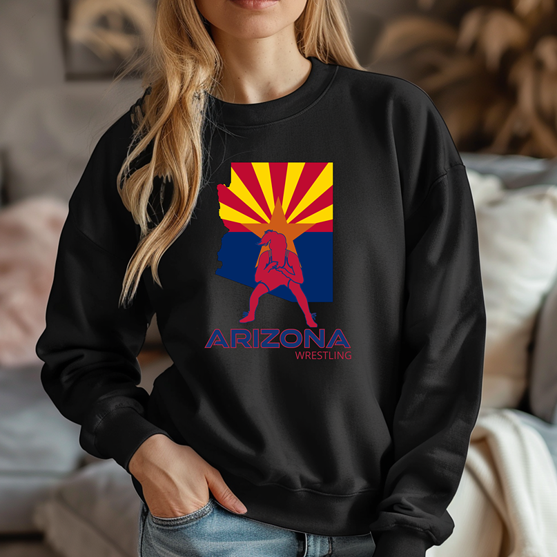 Arizona Girls Freestyle Wrestle Team Az State Flag Warm Cozy Comfortable Unisex Crewneck Sweatshirt