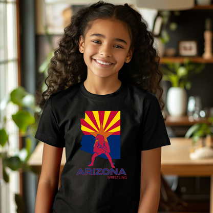 Arizona Girls Wrestling Daughter Wrestler Team Az State Flag Youth Freestyle Wrestling T-Shirt Kids Wrestler Tee