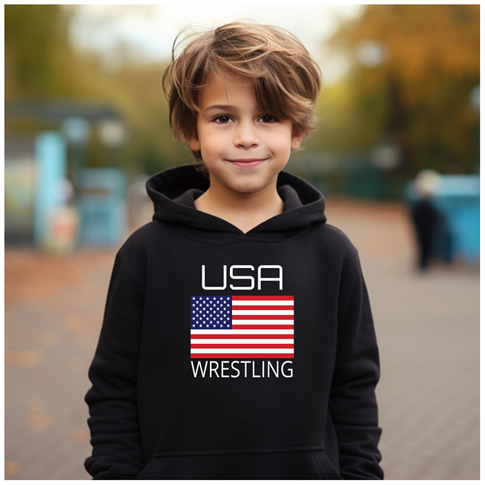 Wrestling Team Wrestle USA American Flag Wrestler Gift Youth Hoodie Heavy Blend Hooded Sweatshirt