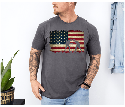 USA Wrestling American Flag Inspired Gift Unisex Softstyle Freestyle Wrestling T-Shirt Gender Neutral Tee