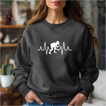 Girls Wrestling EKG Heartbeat Female Wrestler Warm Cozy Comfortable Unisex Crewneck Sweatshirt