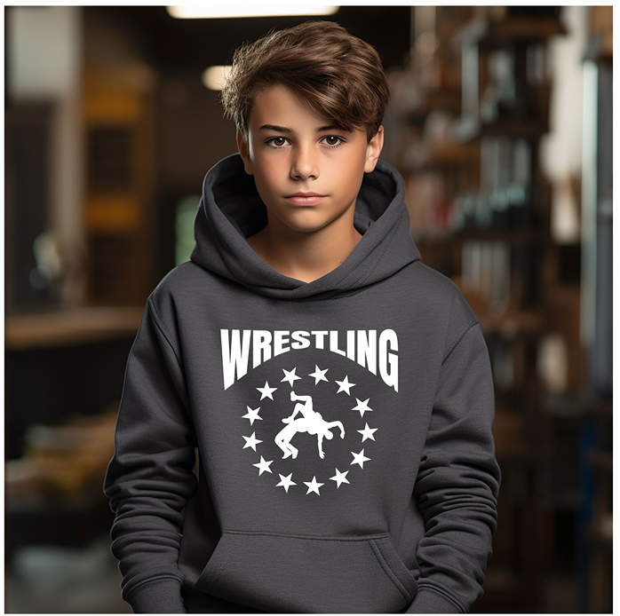 Wrestle design Wrestling Match Silhouette Gift Wrestler Boy Youth Hoodie Heavy Blend Hooded Sweatshirt