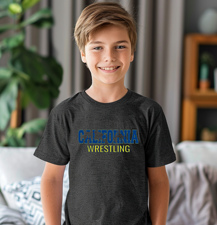 California Wrestler Silhouette Californian Kids Youth Freestyle Wrestling T-Shirt Kids Wrestle Tee