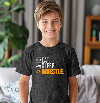 Funny Eat Sleep Wrestle Youth Freestyle Wrestling T-Shirt Kids Wrestler Tee