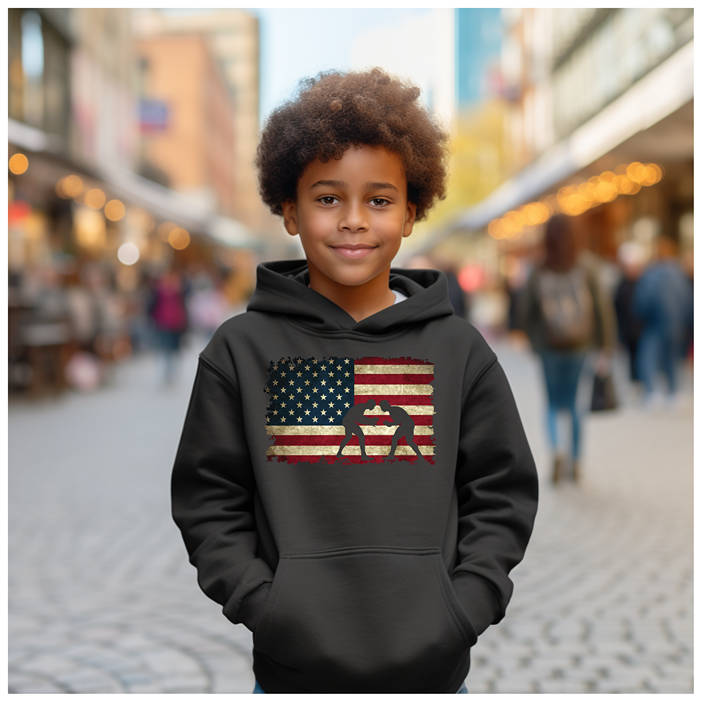 Wrestling American Flag prints Gift for a Wrestler Youth Hoodie Heavy Blend Hooded Sweatshirt