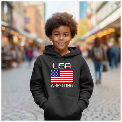 Wrestling Team Wrestle USA American Flag Wrestler Gift Youth Hoodie Heavy Blend Hooded Sweatshirt