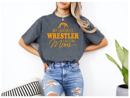 Wrestling Mom graphics Women My Favorite Wrestler Calls Me Mom Unisex Softstyle T-Shirt