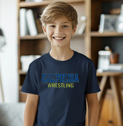 California Wrestler Silhouette Californian Kids Youth Freestyle Wrestling T-Shirt Kids Wrestle Tee