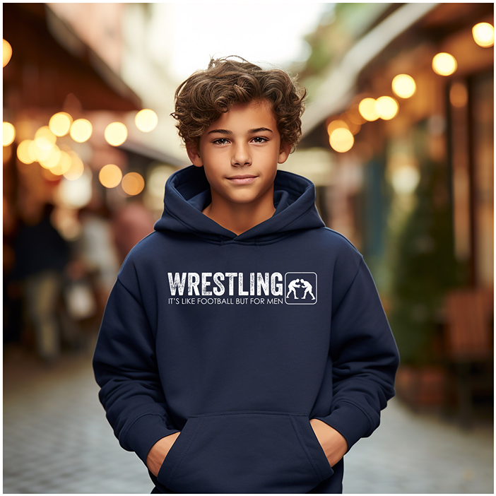 Wrestling What Men Do Wrestle Quote Gift Wrestler Boys Youth Hoodie Heavy Blend Hooded Sweatshirt