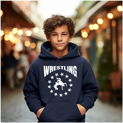 Wrestle design Wrestling Match Silhouette Gift Wrestler Boy Youth Hoodie Heavy Blend Hooded Sweatshirt