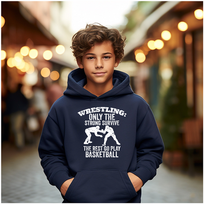 Only Strong Survive Wrestling Quote graphics Wrestler Gifts Youth Hoodie Heavy Blend Hooded Sweatshirt