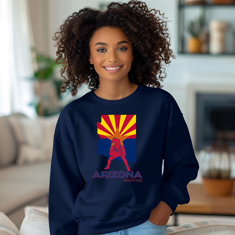 Arizona Girls Freestyle Wrestle Team Az State Flag Warm Cozy Comfortable Unisex Crewneck Sweatshirt